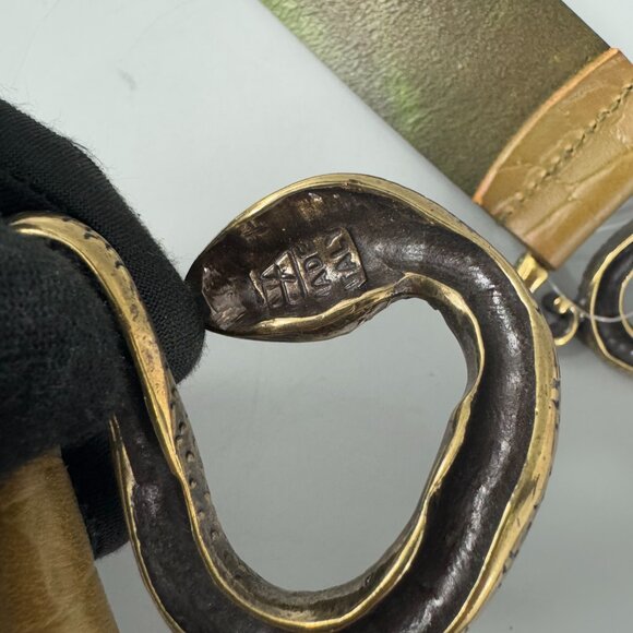 Vintage Arden B Light Tan Leather Snake Buckle Belt, Size M/L main image 4